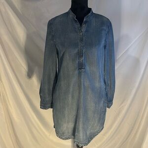 BOGO Kenneth Cole Reaction Blue Button Up V-Neck Long Sleeve Denim Dress M